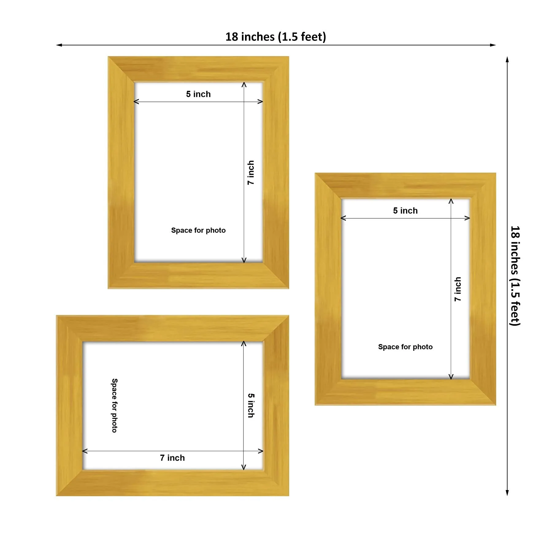 ArtzFolio Wall Photo Frame D460 | Wall Photo Frame Collage for Living Room | Picture Frames Home & Wall Decoration | Golden | Set of 3 Units | 5x7inch