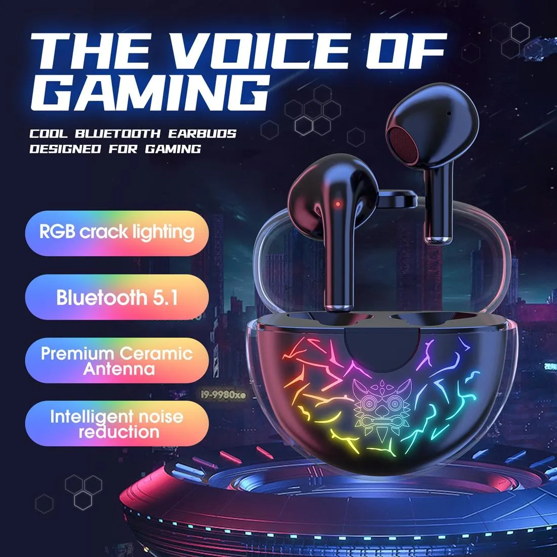 Black Wireless Gaming Earphones with Bluetooth