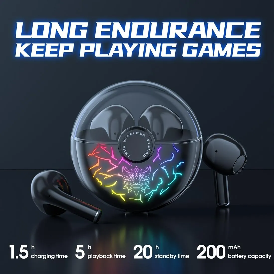 Black Wireless Gaming Earphones with Bluetooth