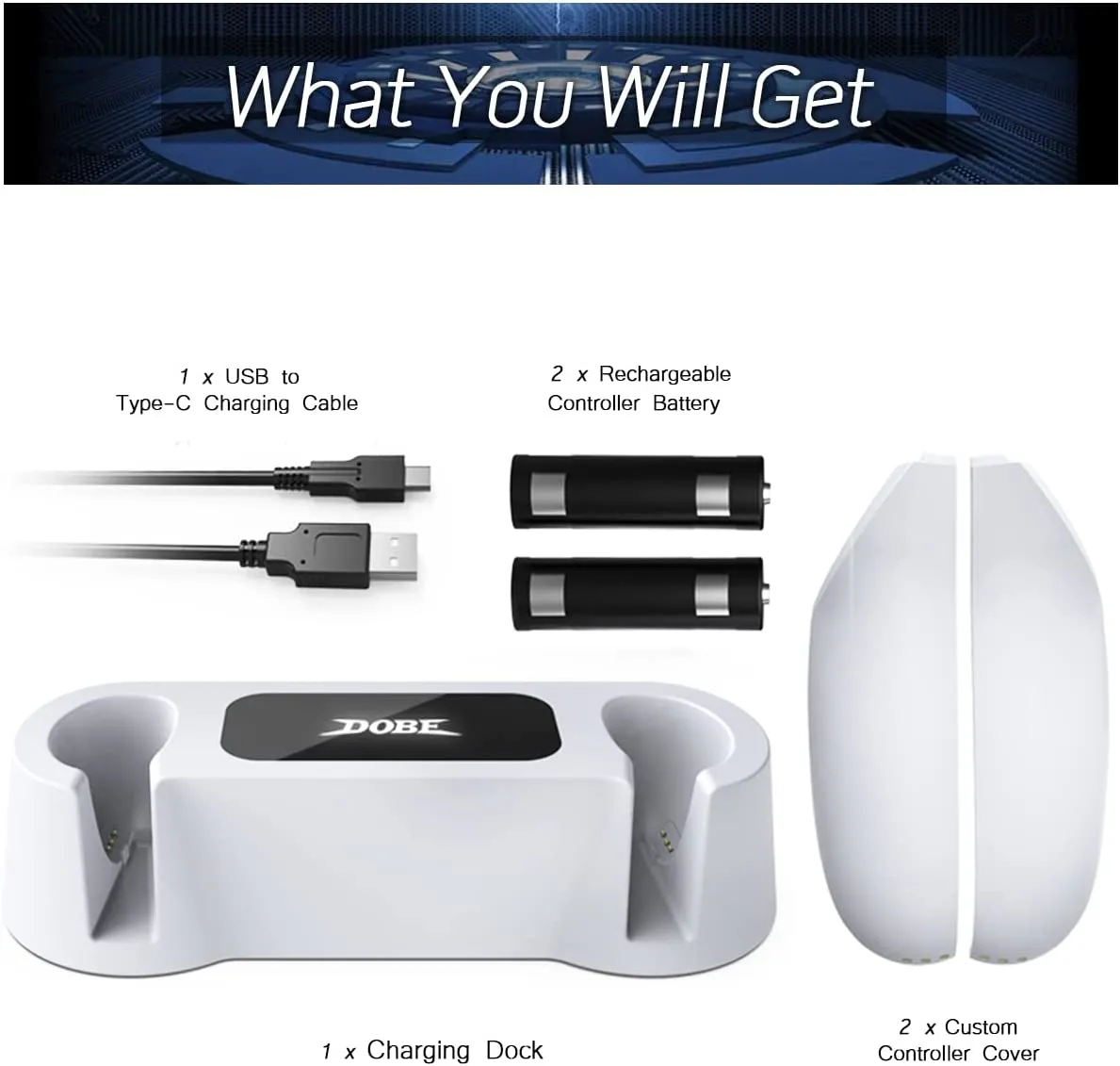 Dobe Fast Charging Dock for Meta Quest 2 VR Controllers With 2 Rechargeable Batteries