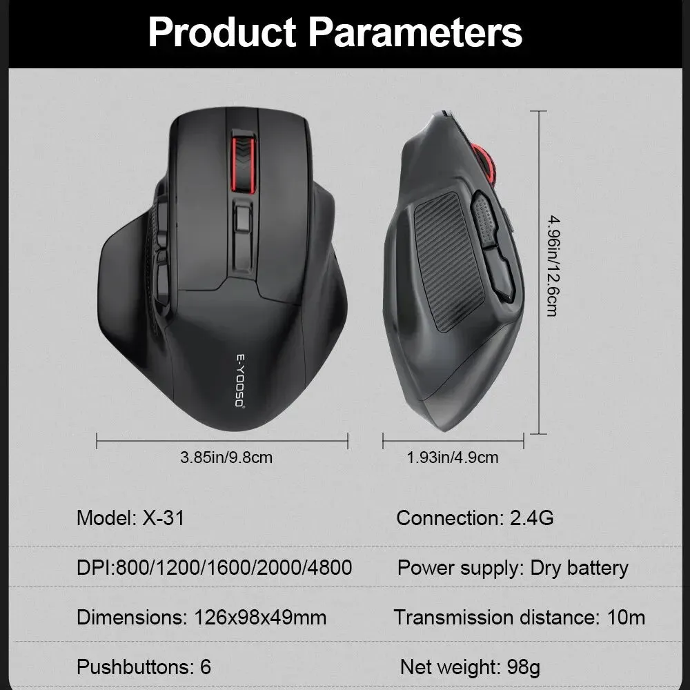 E Yooso x 31 Wireless Gaming Mouse for Big Hands 4800 Dpi 5 Buttons Paw3212 Sensor