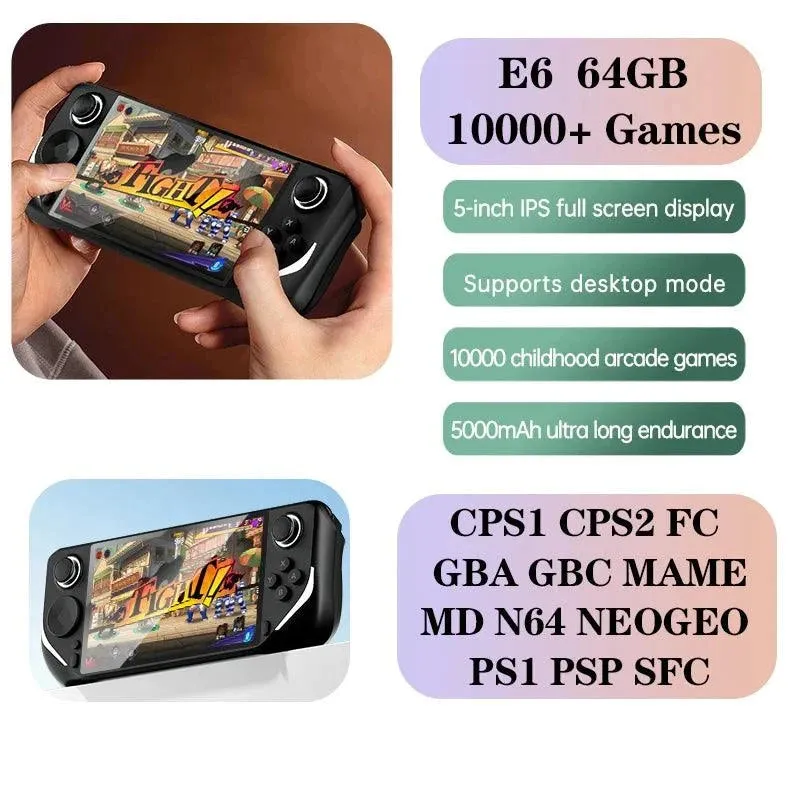 E6 Handheld GAME Console Portable Video Game 5-inch IPS Screen Retro Gamebox With 2.4G Wireless Controller Support PSP PS1 N64