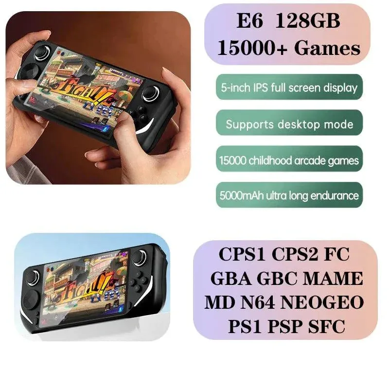 E6 Handheld GAME Console Portable Video Game 5-inch IPS Screen Retro Gamebox With 2.4G Wireless Controller Support PSP PS1 N64