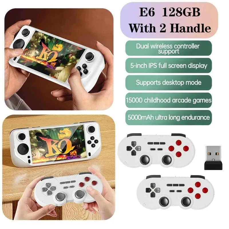 E6 Handheld GAME Console Portable Video Game 5-inch IPS Screen Retro Gamebox With 2.4G Wireless Controller Support PSP PS1 N64