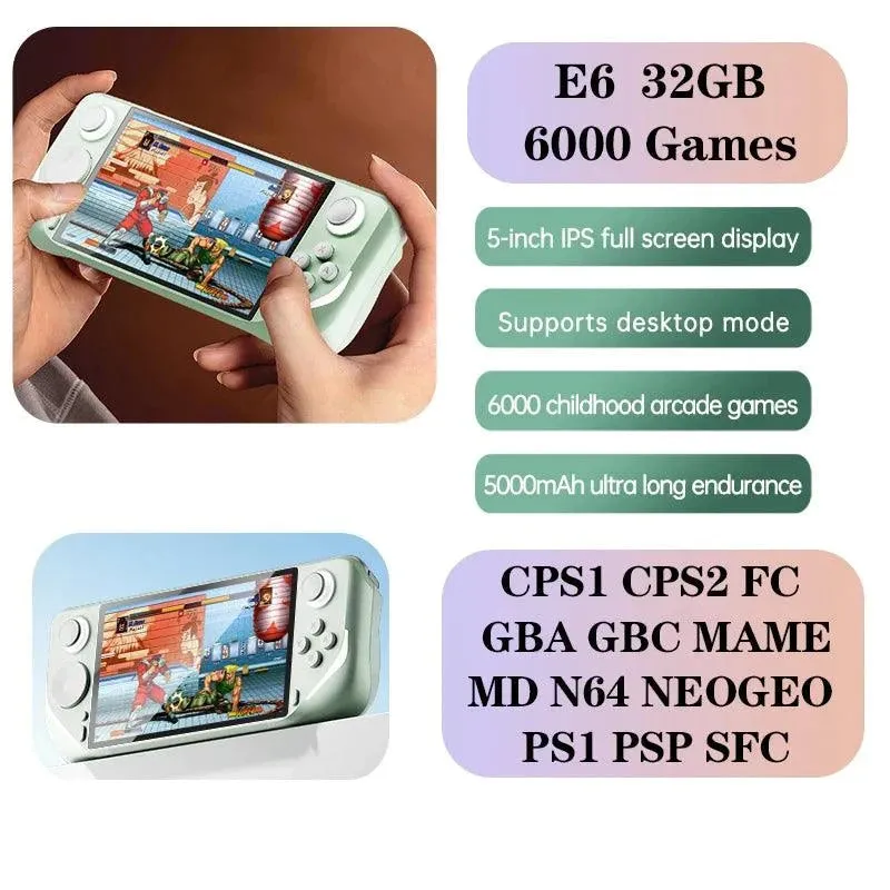 E6 Handheld GAME Console Portable Video Game 5-inch IPS Screen Retro Gamebox With 2.4G Wireless Controller Support PSP PS1 N64