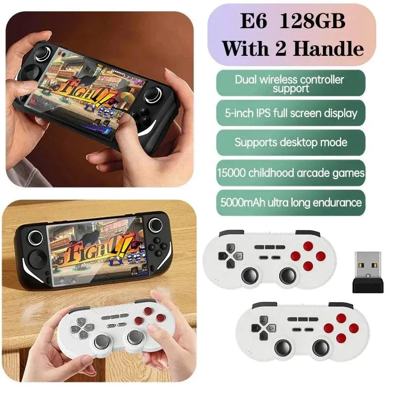 E6 Handheld GAME Console Portable Video Game 5-inch IPS Screen Retro Gamebox With 2.4G Wireless Controller Support PSP PS1 N64