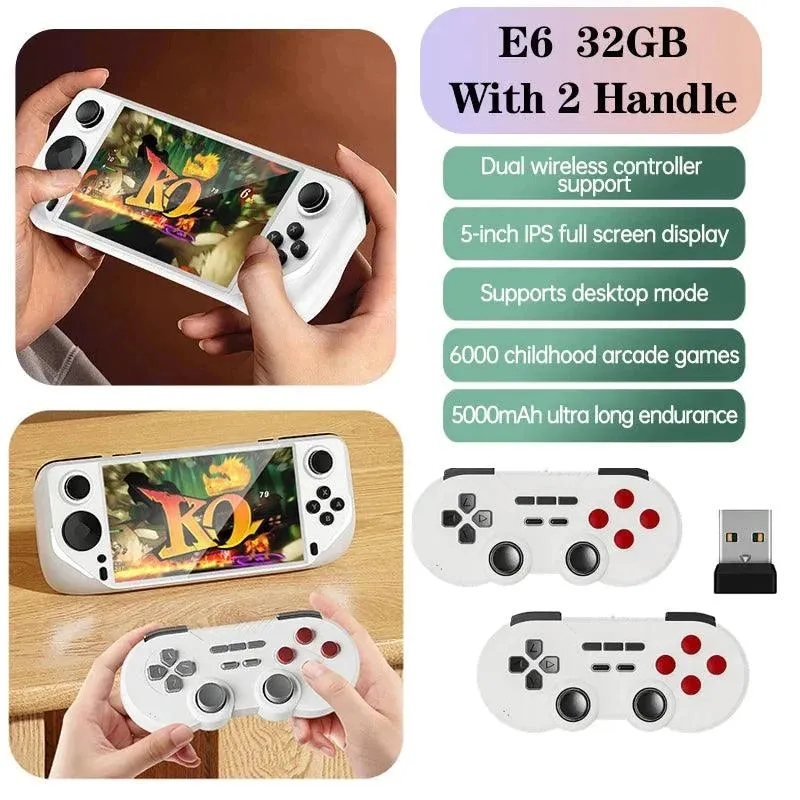 E6 Handheld GAME Console Portable Video Game 5-inch IPS Screen Retro Gamebox With 2.4G Wireless Controller Support PSP PS1 N64