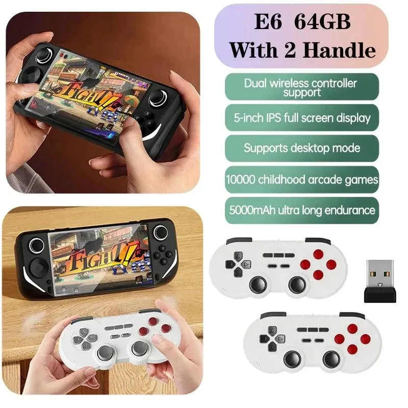 E6 Handheld GAME Console Portable Video Game 5-inch IPS Screen Retro Gamebox With 2.4G Wireless Controller Support PSP PS1 N64