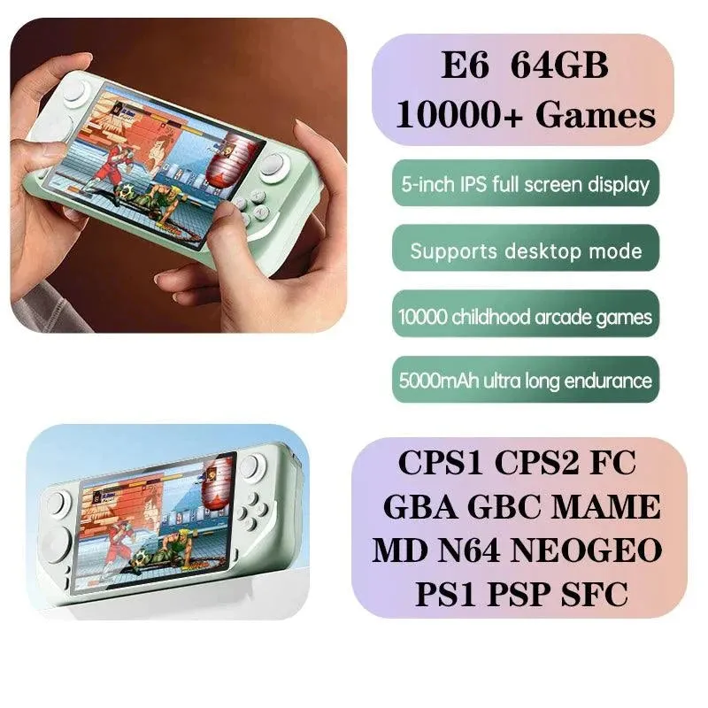 E6 Handheld GAME Console Portable Video Game 5-inch IPS Screen Retro Gamebox With 2.4G Wireless Controller Support PSP PS1 N64