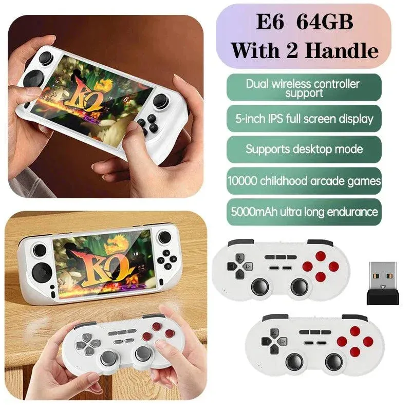 E6 Handheld GAME Console Portable Video Game 5-inch IPS Screen Retro Gamebox With 2.4G Wireless Controller Support PSP PS1 N64