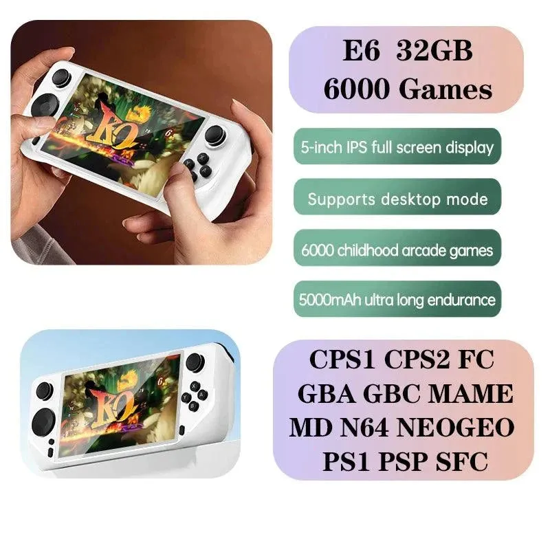 E6 Handheld GAME Console Portable Video Game 5-inch IPS Screen Retro Gamebox With 2.4G Wireless Controller Support PSP PS1 N64