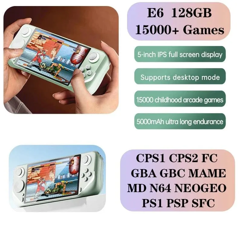 E6 Handheld GAME Console Portable Video Game 5-inch IPS Screen Retro Gamebox With 2.4G Wireless Controller Support PSP PS1 N64
