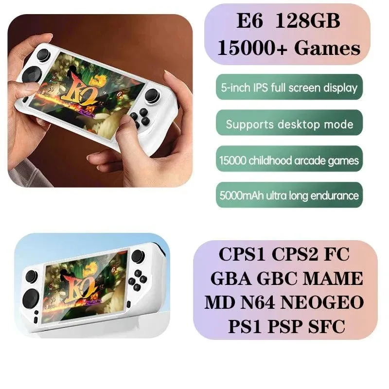 E6 Handheld GAME Console Portable Video Game 5-inch IPS Screen Retro Gamebox With 2.4G Wireless Controller Support PSP PS1 N64