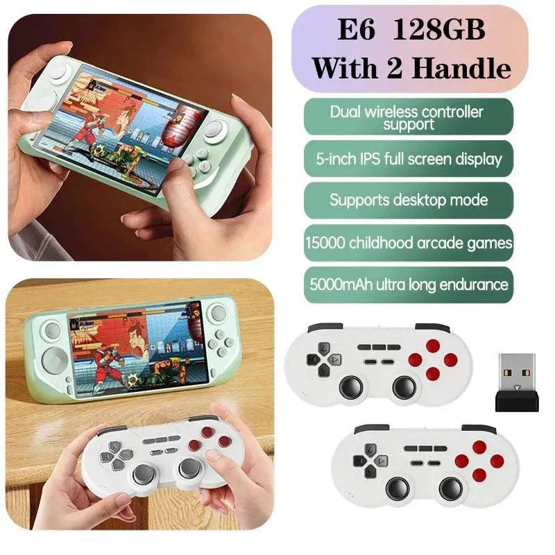 E6 Handheld GAME Console Portable Video Game 5-inch IPS Screen Retro Gamebox With 2.4G Wireless Controller Support PSP PS1 N64