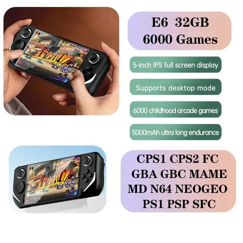 E6 Handheld GAME Console Portable Video Game 5-inch IPS Screen Retro Gamebox With 2.4G Wireless Controller Support PSP PS1 N64