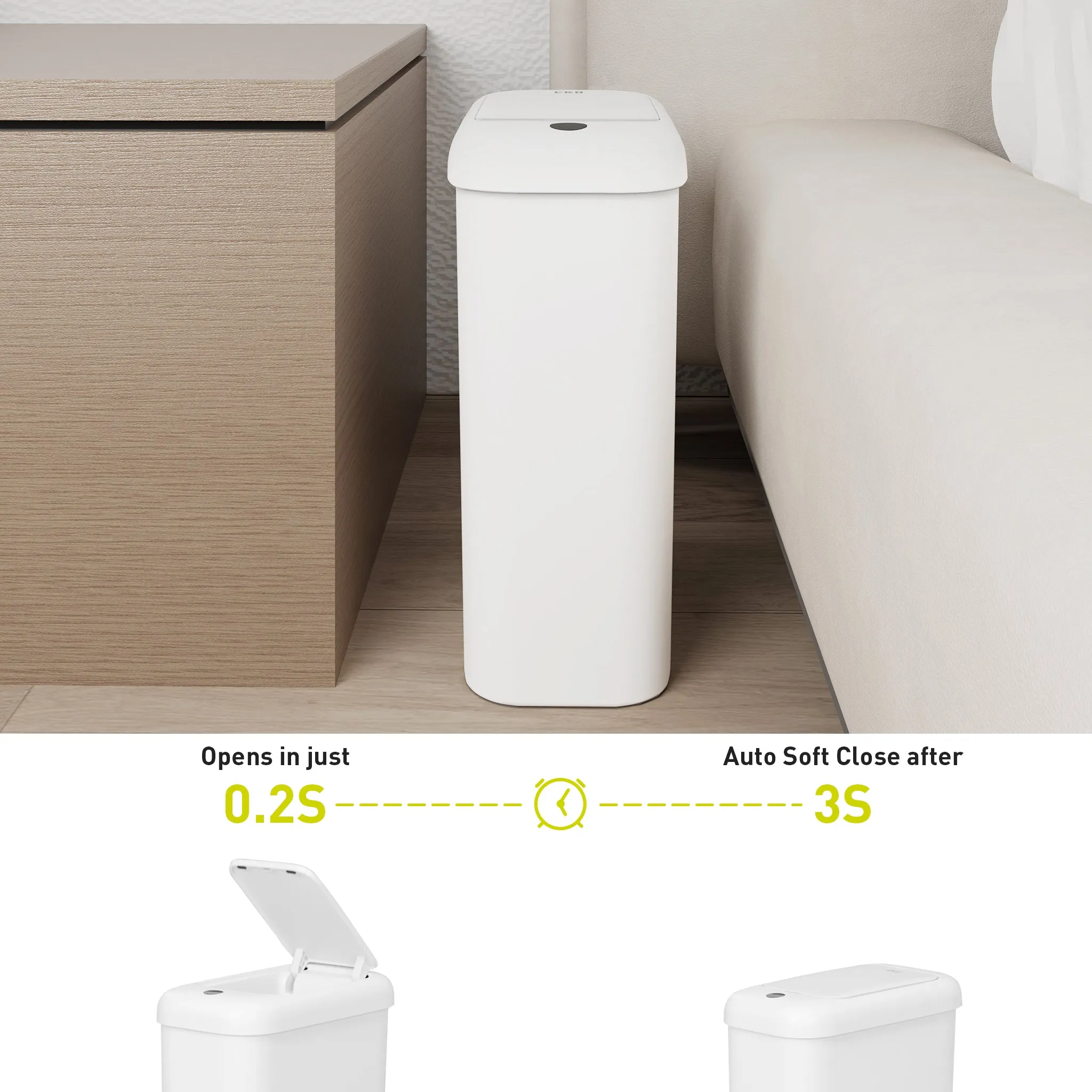 Morandi Slim Bathroom Trash Can - 10L /2.6 Gallon - White