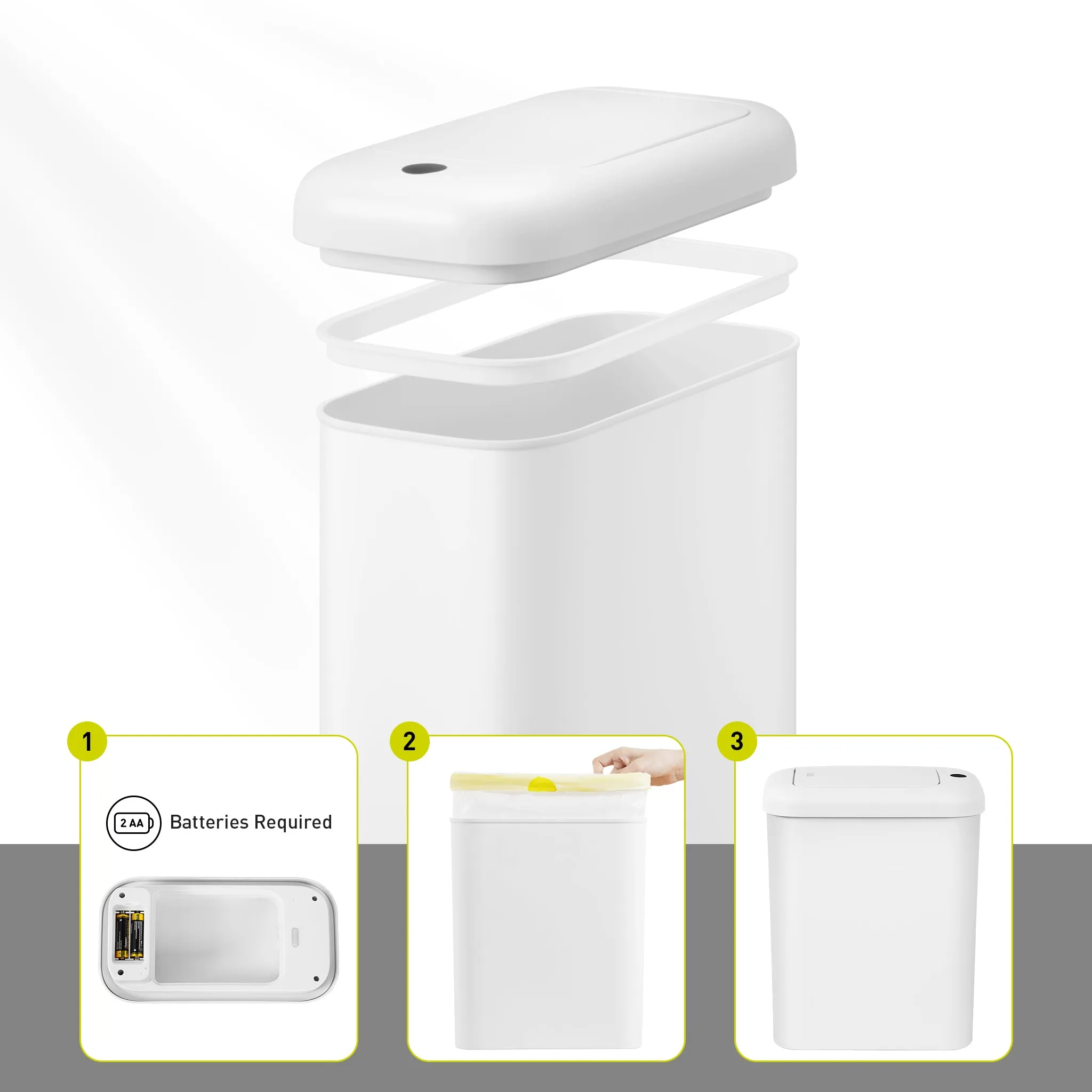 Morandi Slim Bathroom Trash Can - 10L /2.6 Gallon - White