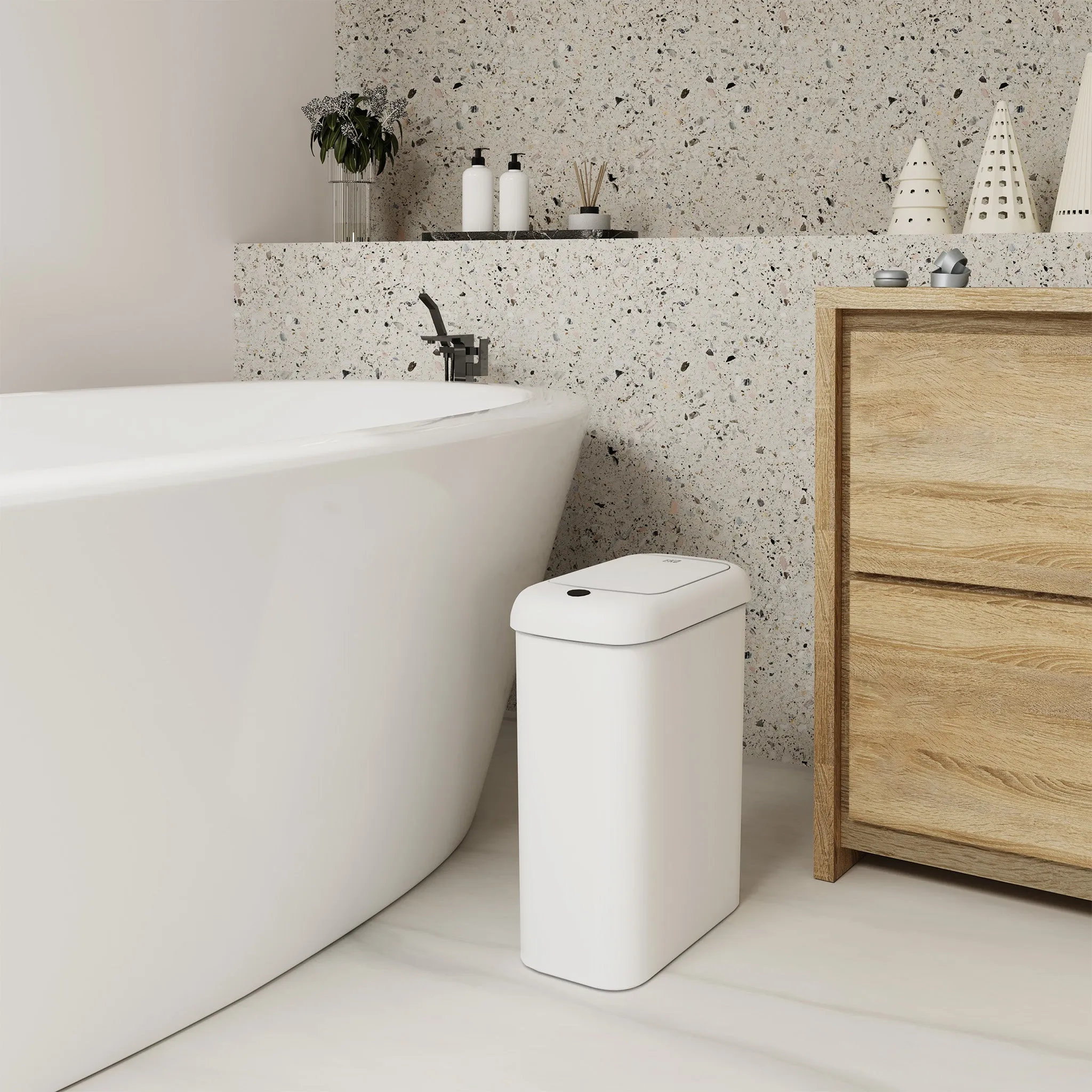 Morandi Slim Bathroom Trash Can - 10L /2.6 Gallon - White