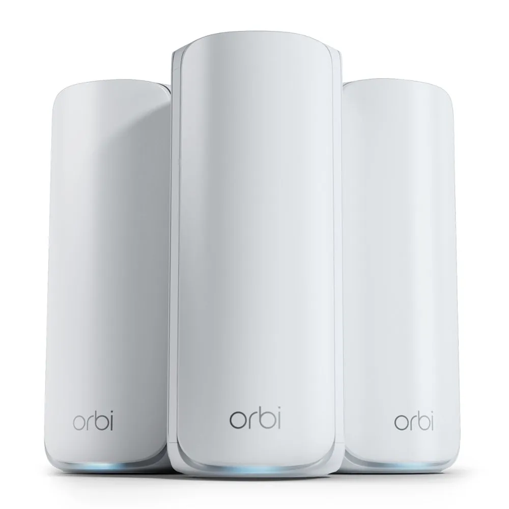 NETGEAR Orbi 770 Series Tri-Band WiFi 7 Mesh Network System (RBE773) - Router   2 Satellite Extenders, Security Features, Up to 11Gbps, Covers up to 8,000 sq. ft., 100 Devices, 2.5 Gig Internet Port