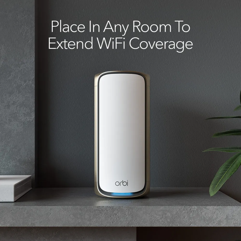 NETGEAR Orbi 970 Series Quad-Band WiFi 7 Mesh Router (RBE971S), Covers Up to 3,300 sq. ft., 200 Devices, 10 Gig Internet Port, Expandable to Create A Mesh System, BE27000 802.11be (Up to 27Gbps) - White