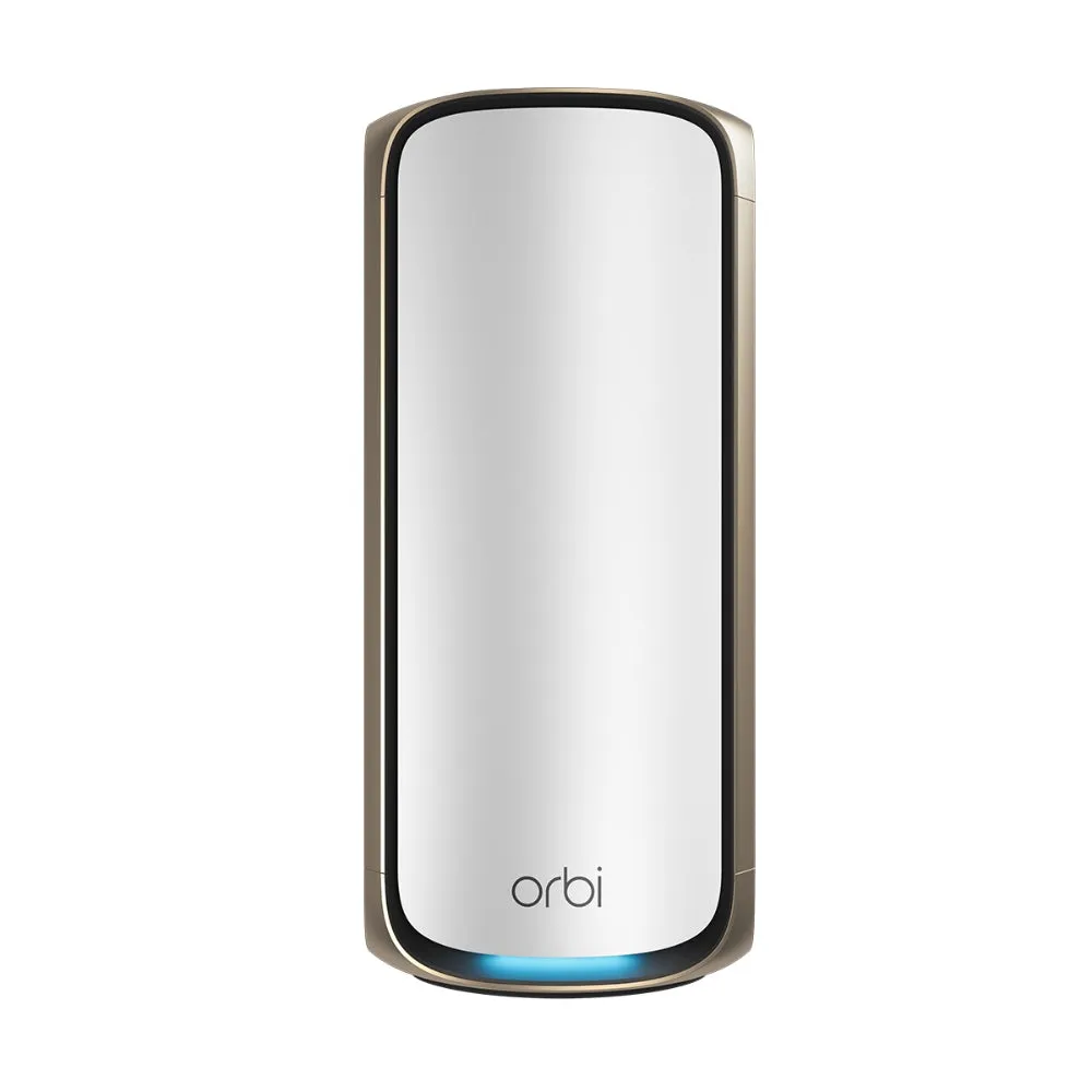 NETGEAR Orbi 970 Series Quad-Band WiFi 7 Mesh Router (RBE971S), Covers Up to 3,300 sq. ft., 200 Devices, 10 Gig Internet Port, Expandable to Create A Mesh System, BE27000 802.11be (Up to 27Gbps) - White
