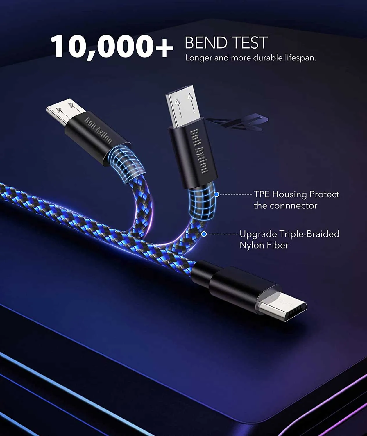 PS4 Controller Charger Charging Cable 10ft 2 Pack Nylon Braided Extra Long Micro USB 2.0 High Speed Data Sync Cord BOLT AXTION