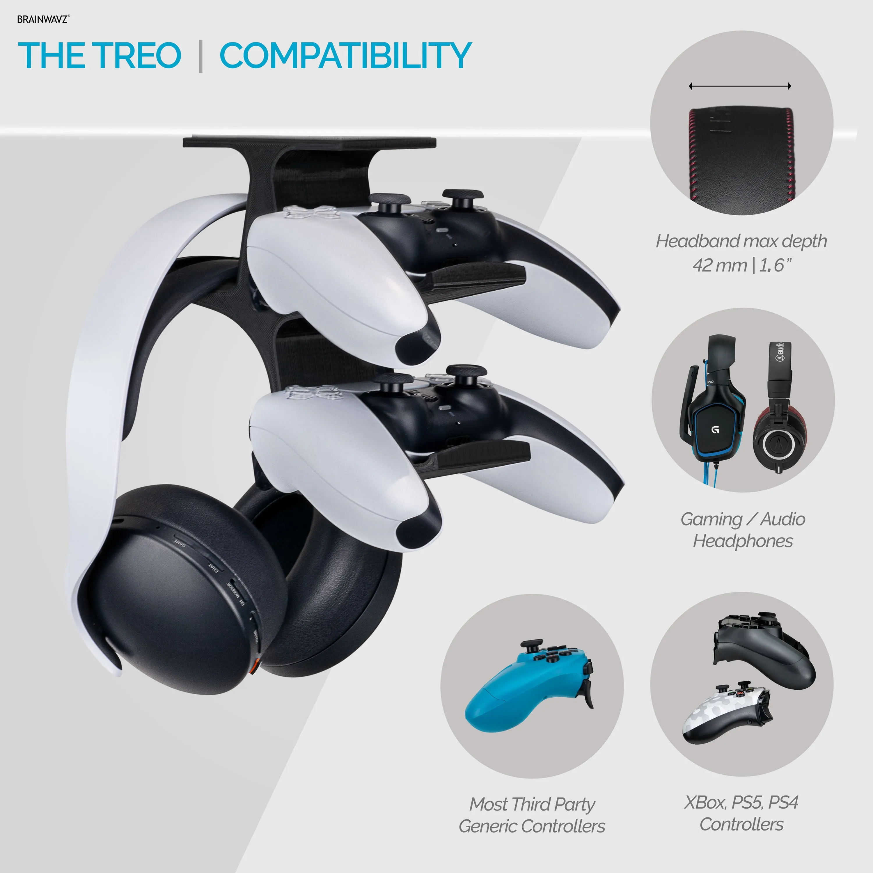 The Treo - Under Desk Dual Controller & Headphone Hanger