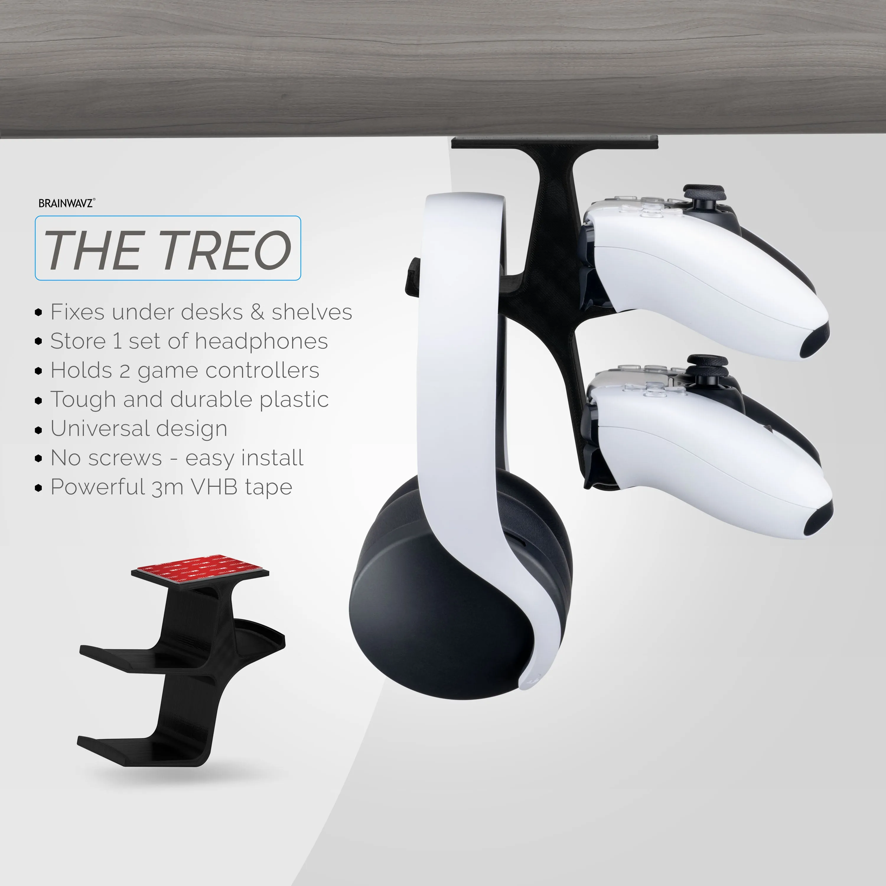 The Treo - Under Desk Dual Controller & Headphone Hanger